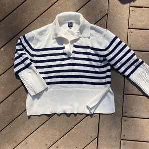 Gap v-neck striped cotton sweater with collar, Size S